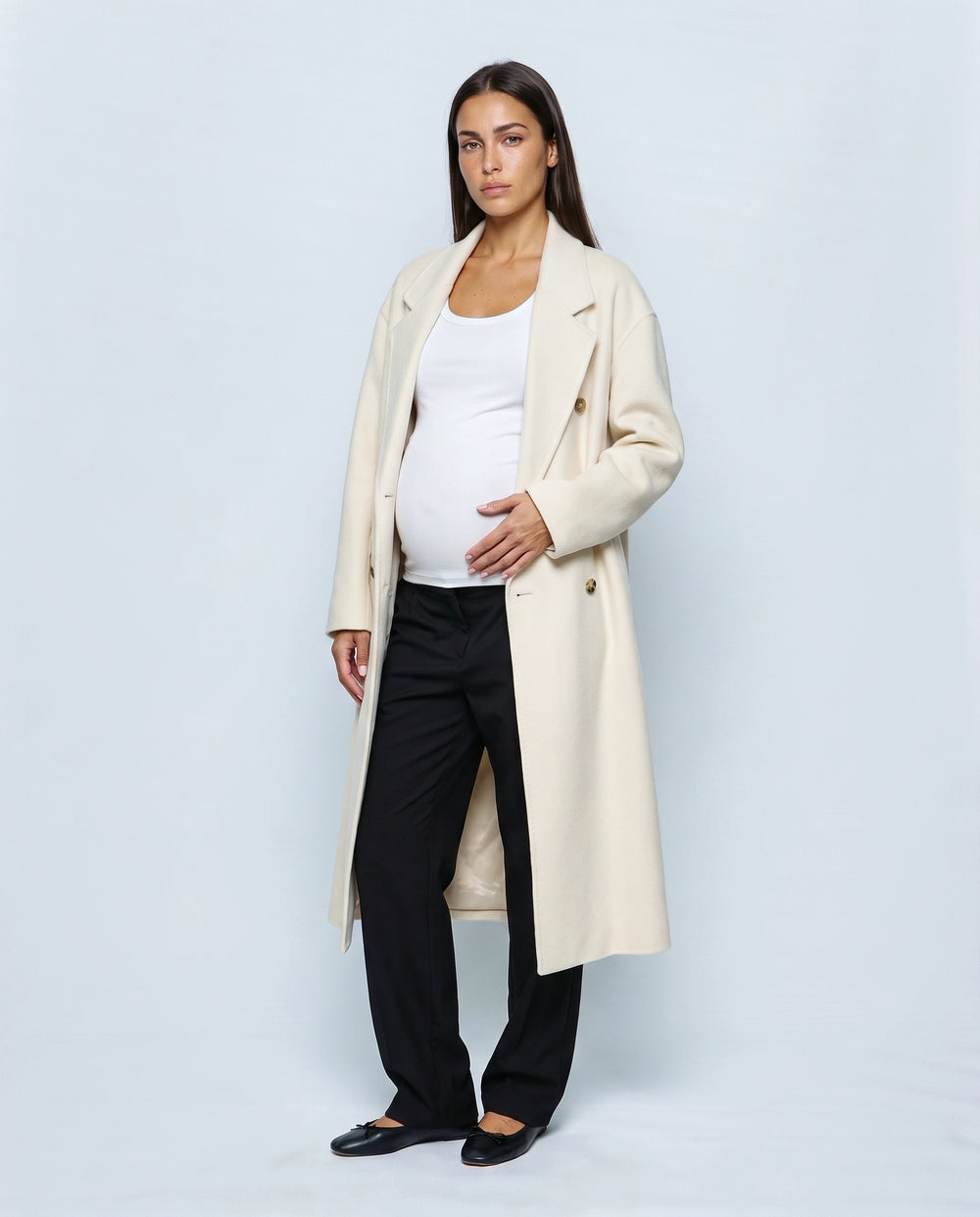 The Cocoon Overcoat in Cream, front view