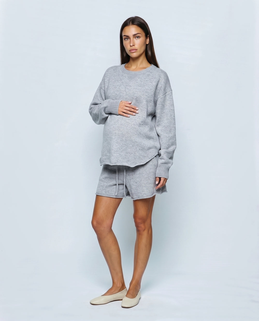 Lotte Knit Sweater & Shorts Set in Grey, front view