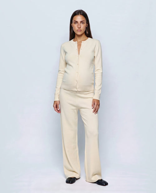 Adele Cardigan & Pant Set in Ecru, closed styling
