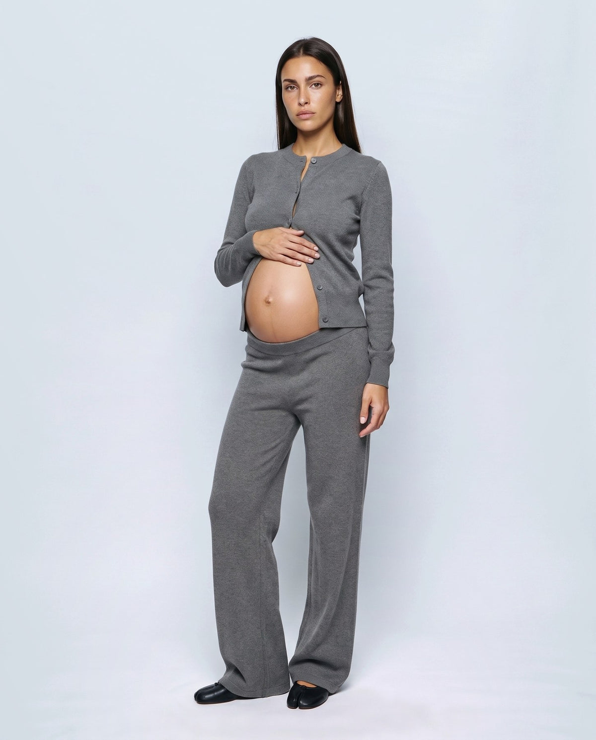 Adele Cardigan & Pant Set in Heather grey, front view