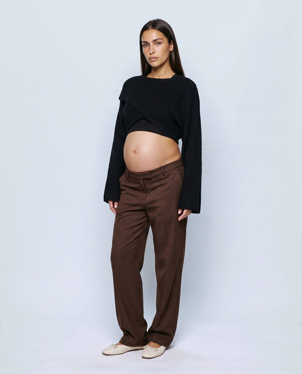 Aline Cross-Front Sweater in Black, front view