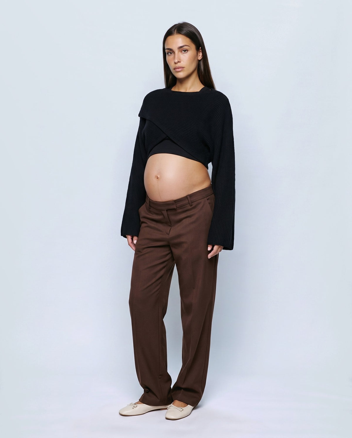 Aline Cross-Front Sweater in Black, front view