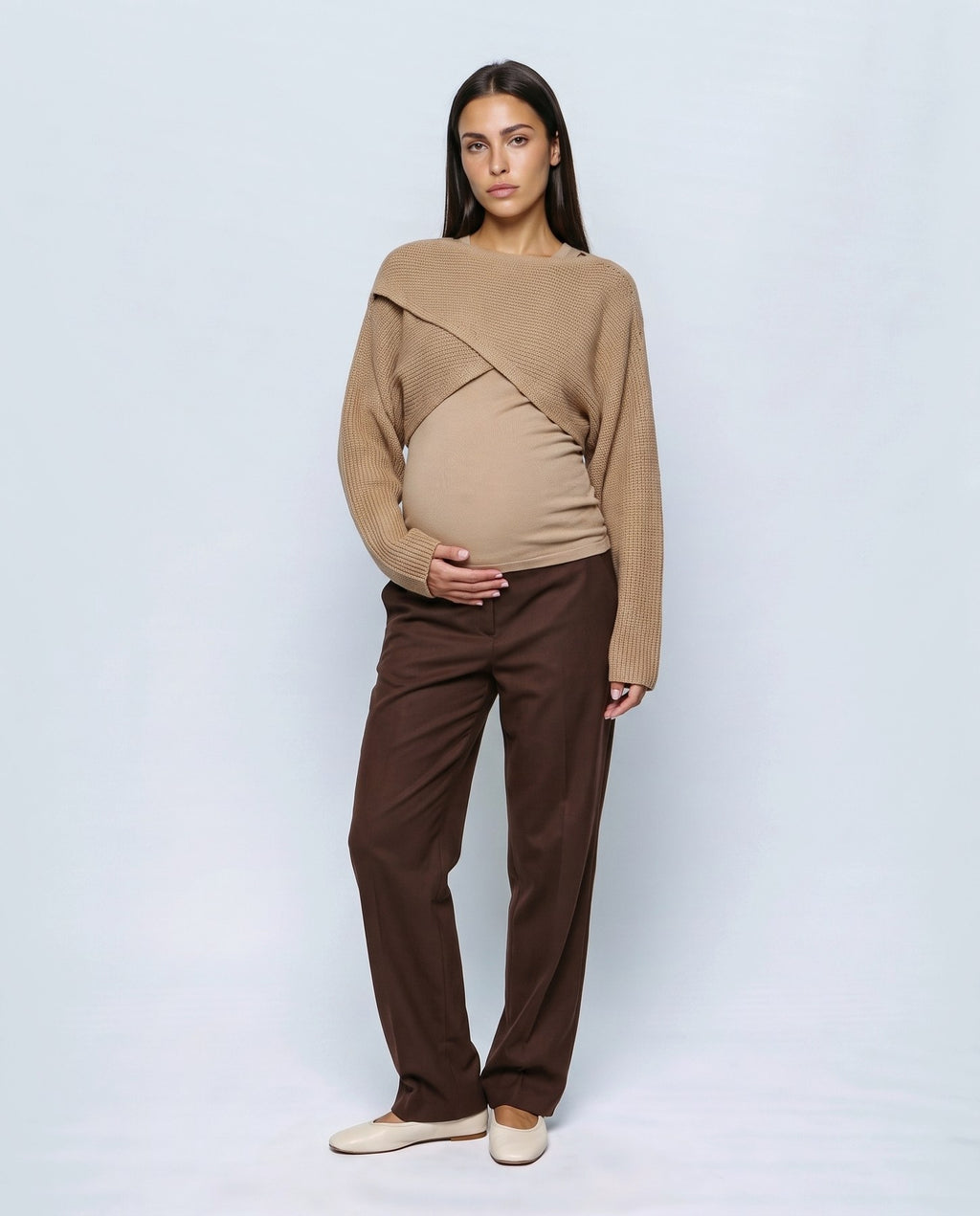 Aline Cross-Front Sweater in Camel, front view