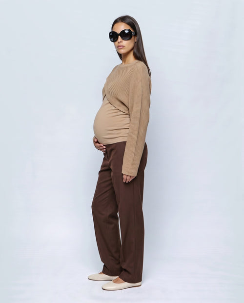 Aline Cross-Front Sweater in Camel, side view