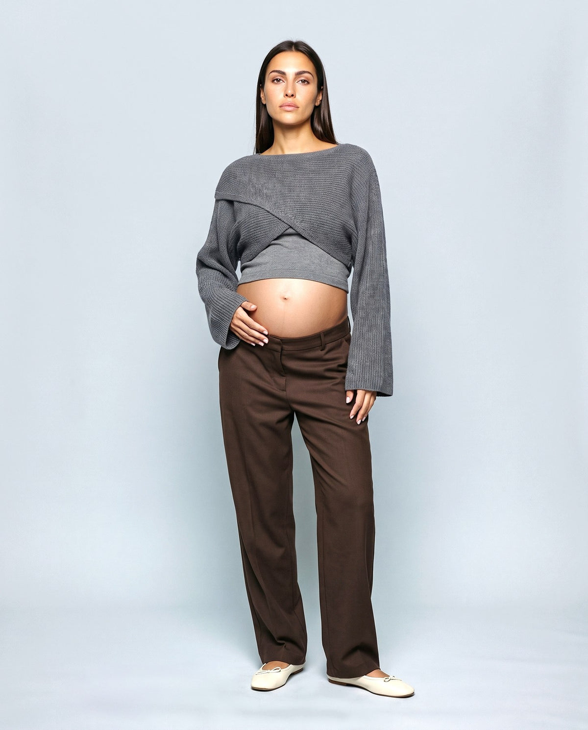 Aline Cross-Front Sweater in Grey, front view