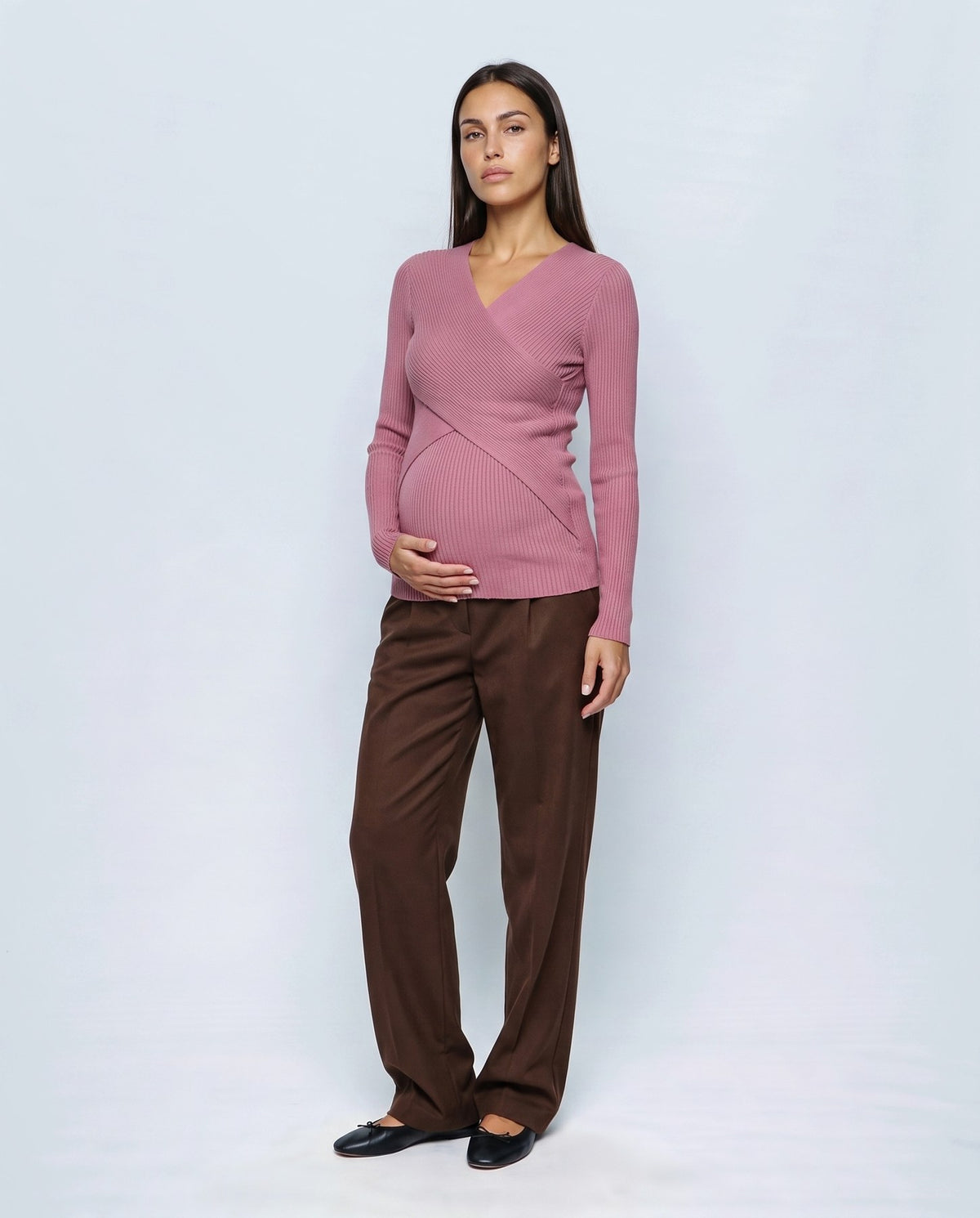Alma Cross-Front Top in Dusty rose, front view