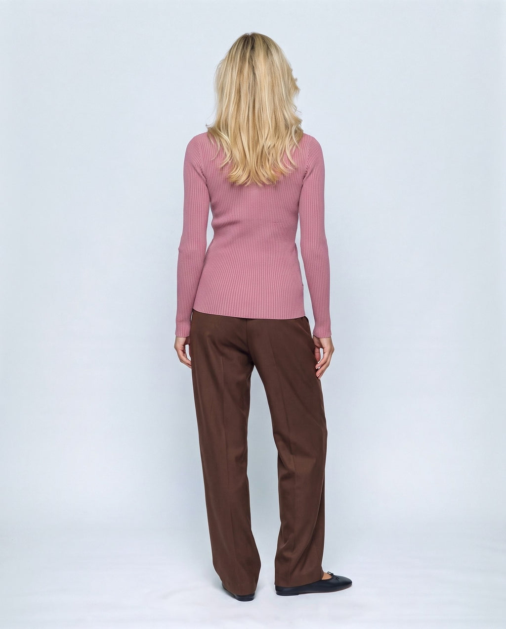 Alma Cross-Front Top in Dusty rose, back view on a non-pregnant model