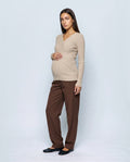 Alma Cross-Front Top in Oatmeal beige, front view