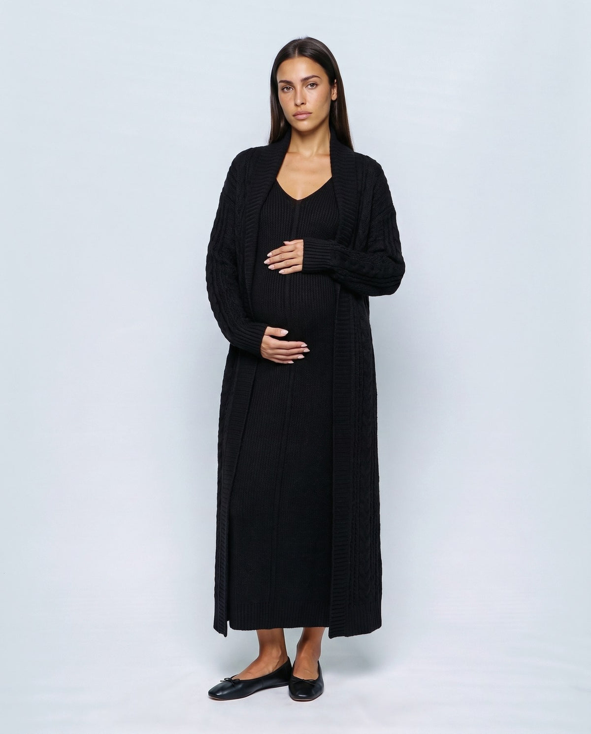 Amelie Cardigan & Slip Dress Set in Black, front view