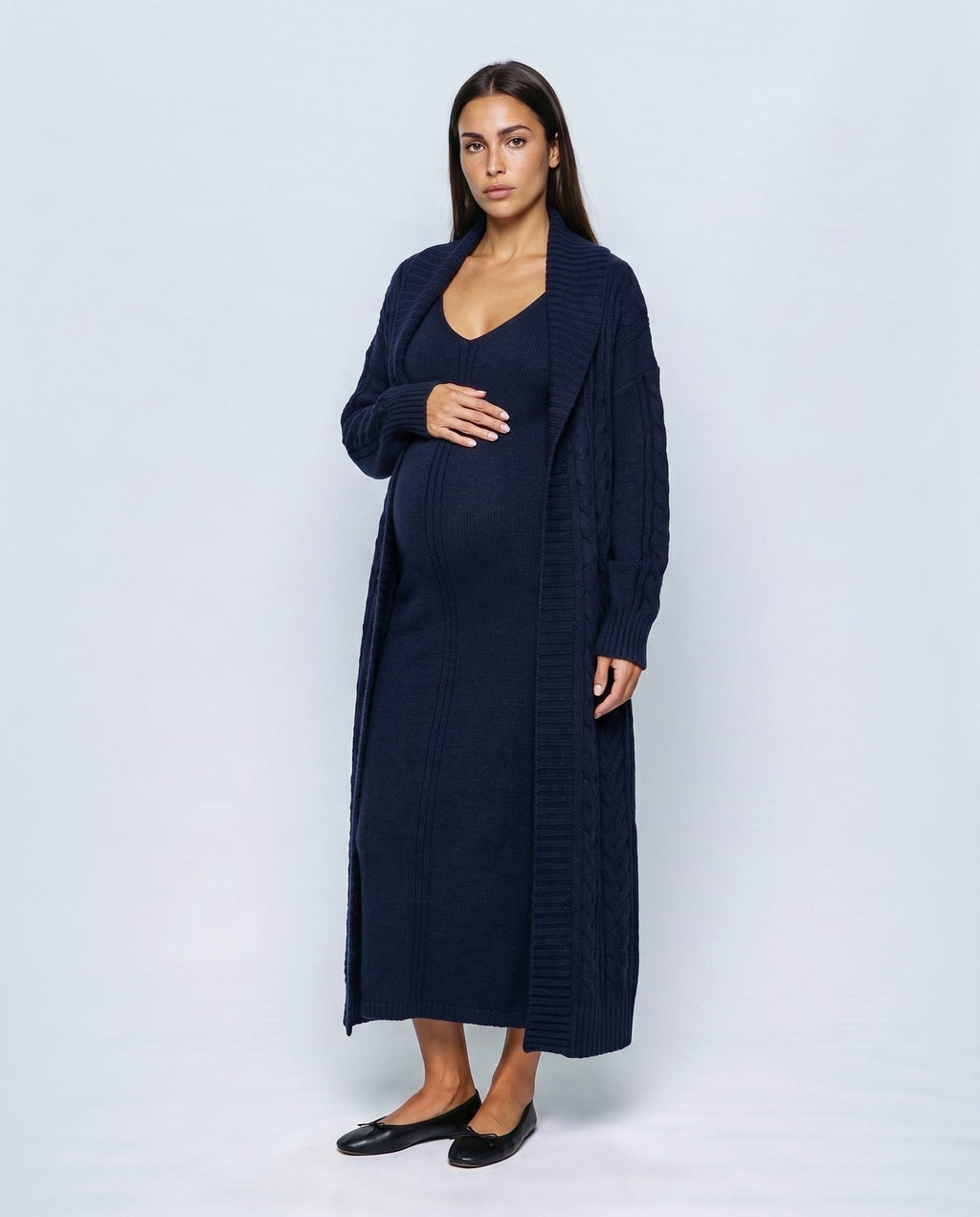 Amelie Cardigan & Slip Dress Set in Navy, front view