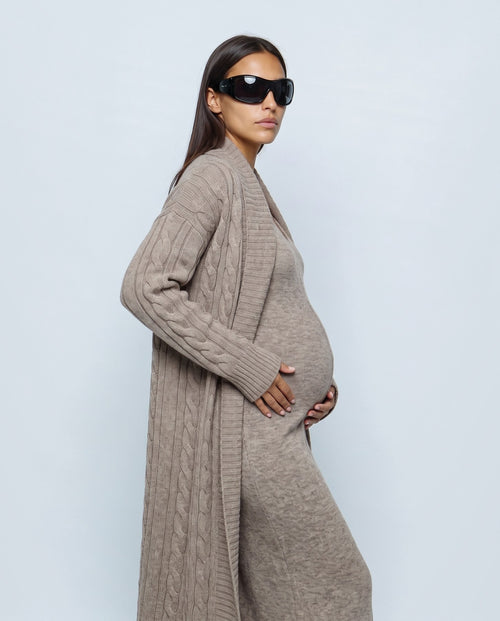 Amelie Cardigan & Slip Dress Set in Oatmeal taupe, side view