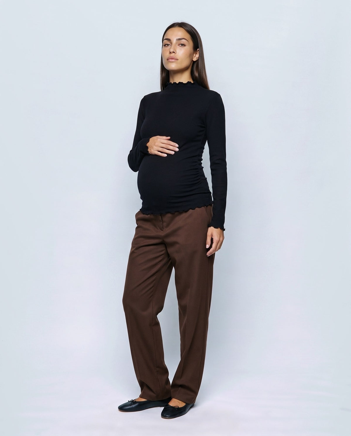 Anais Lettuce-Edge Top in Black, front view