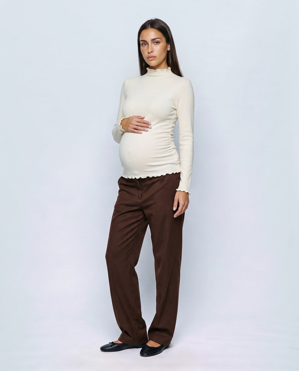 Anais Lettuce-Edge Top in Cream, front view