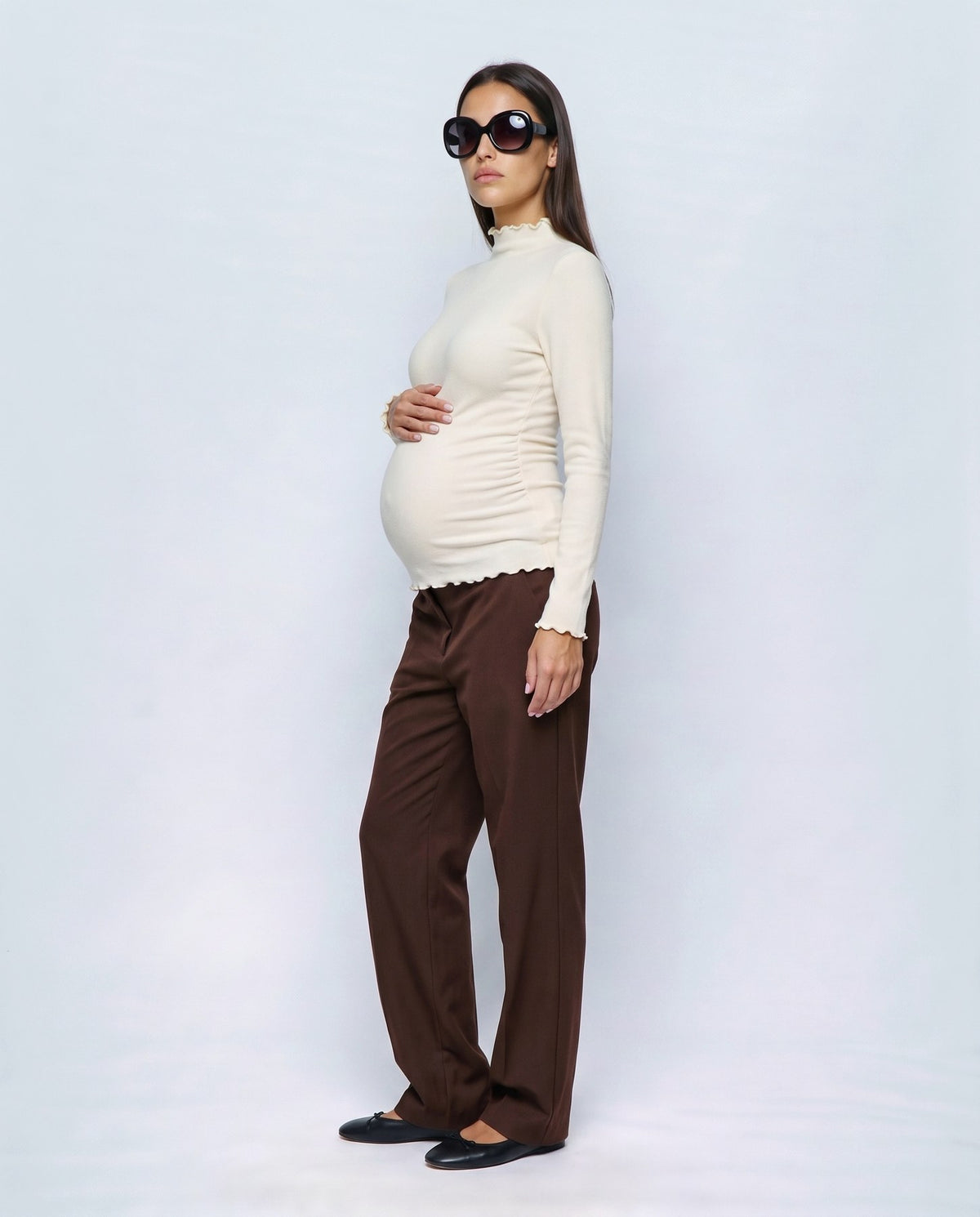 Anais Lettuce-Edge Top in Cream, side view