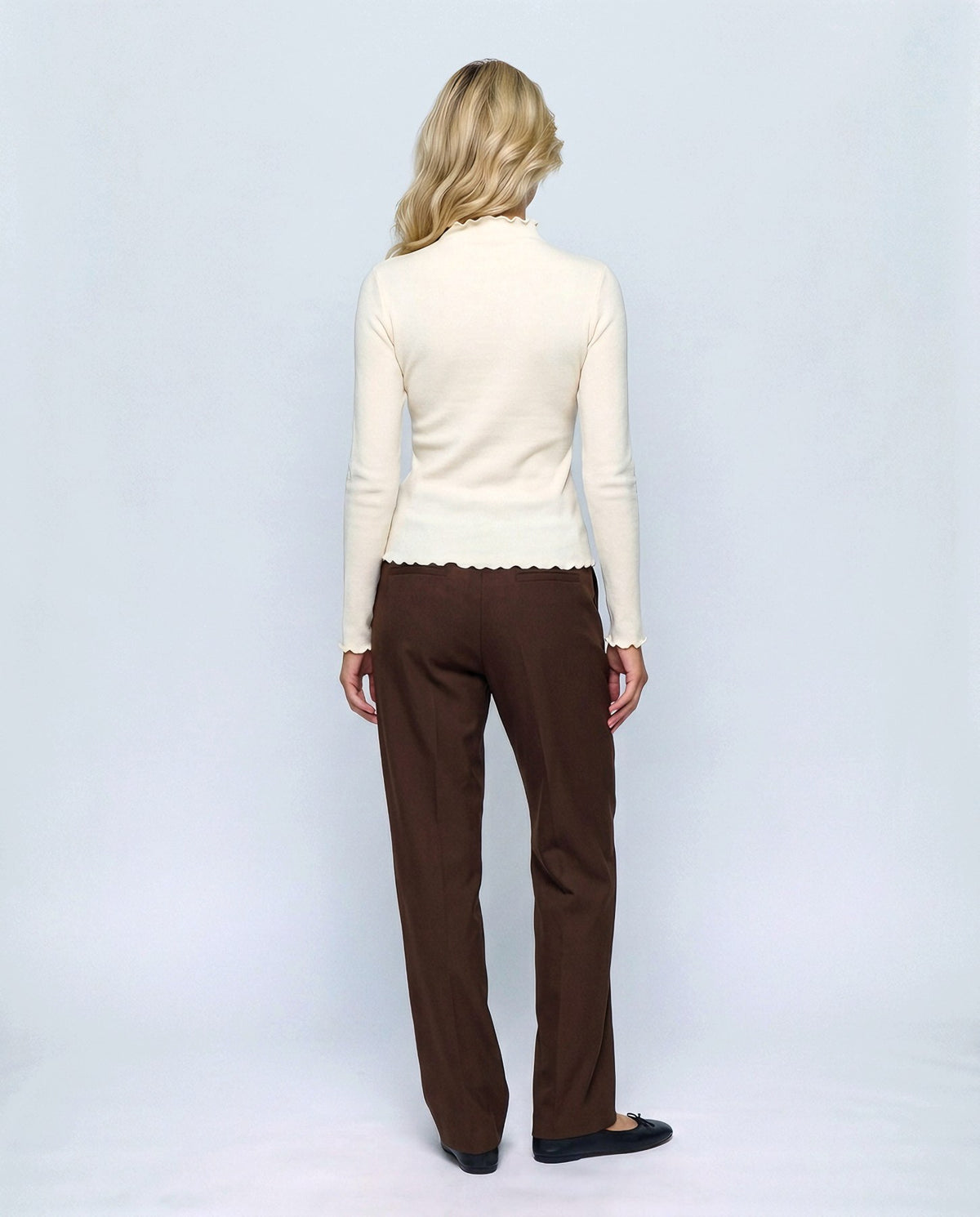 Anais Lettuce-Edge Top in Cream, back view on a non-pregnant model