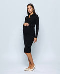 Camille Collared Midi Dress in Black, front view