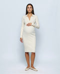 Camille Collared Midi Dress in Cream white, front view