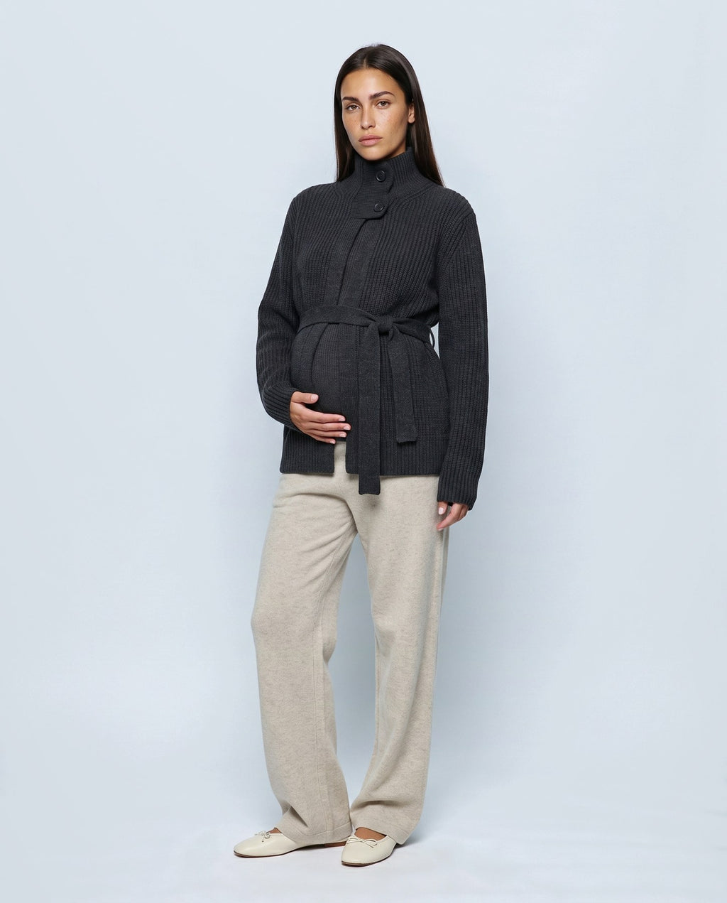 Colette Tie-Waist Cardigan in Black, front view