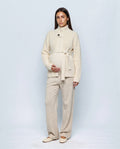 Colette Tie-Waist Cardigan in Cream, front view