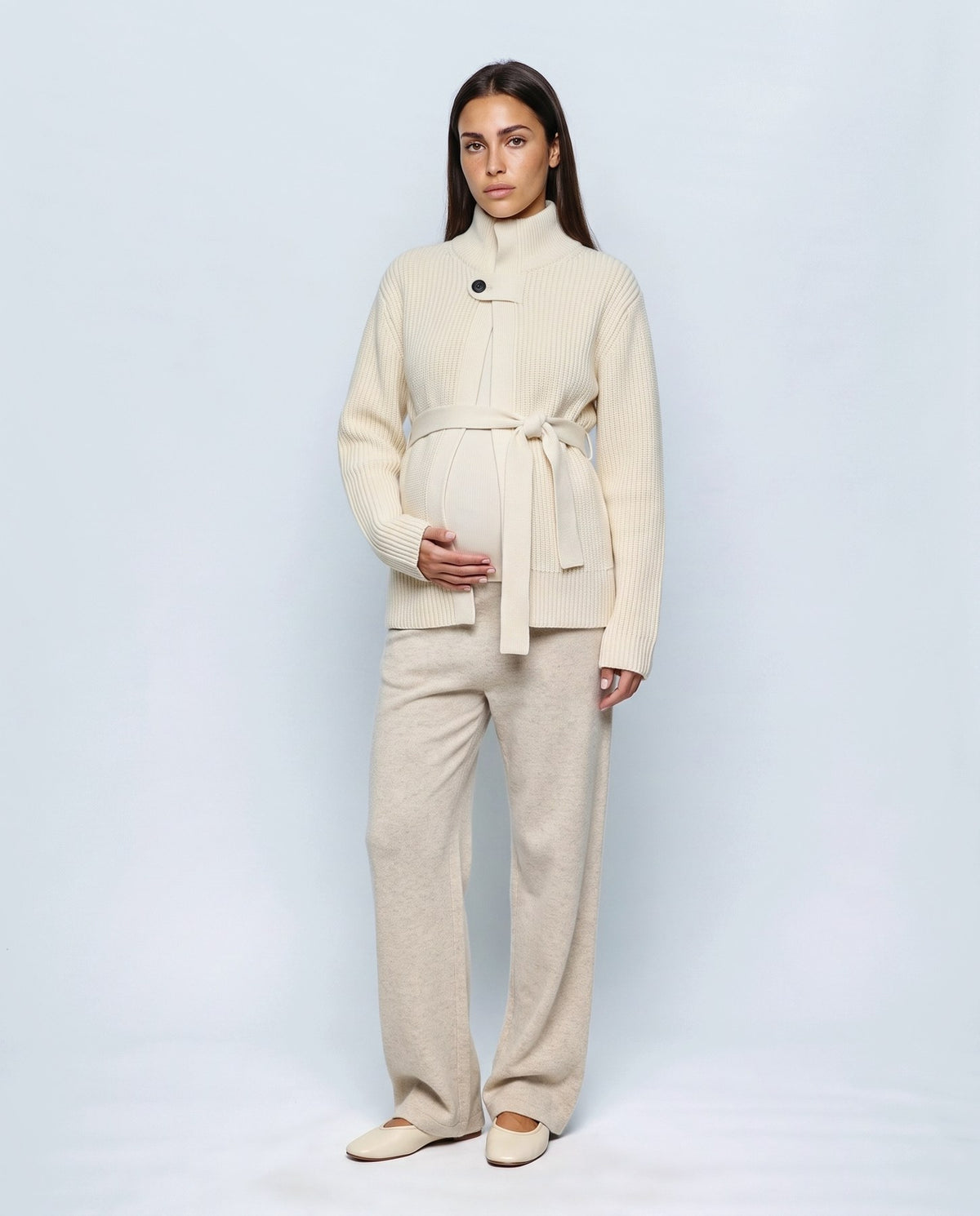 Colette Tie-Waist Cardigan in Cream, front view