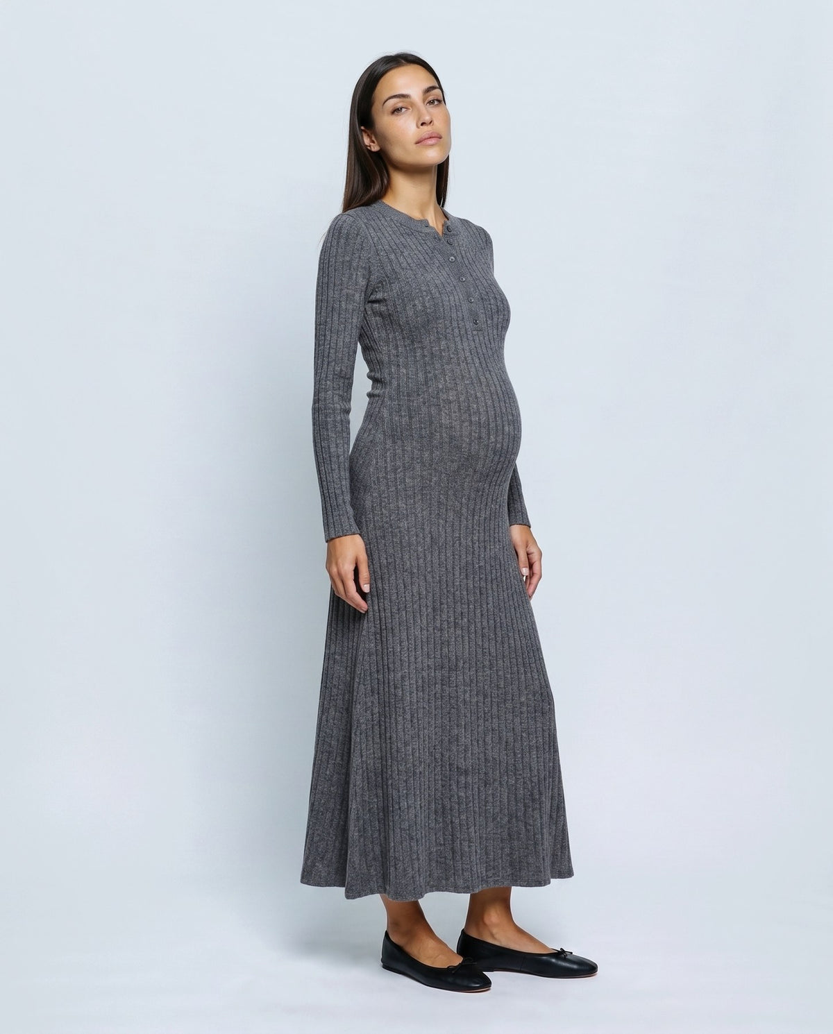 Daphne Ribbed Maxi Dress in Charcoal grey, front view