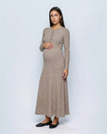 Daphne Ribbed Maxi Dress in Oatmeal camel, front view