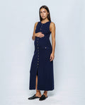 Elise Button-Front Maxi Dress in Navy, front view