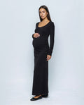 Elodie Long-Sleeve Maxi Dress in Black, front view
