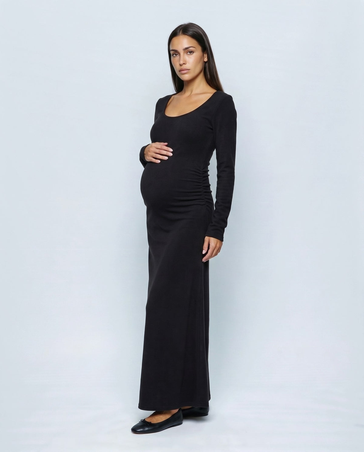 Elodie Long-Sleeve Maxi Dress in Black, front view