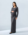 Elodie Long-Sleeve Maxi Dress in Charcoal, front view