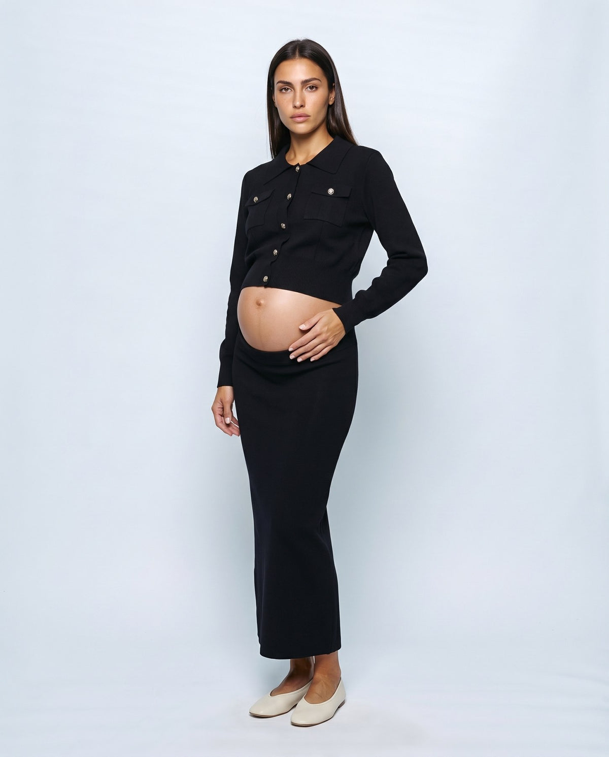 Estelle Shirt & Skirt Set in Black, front view