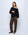 Ines Off-Shoulder Sweater in Black, front view