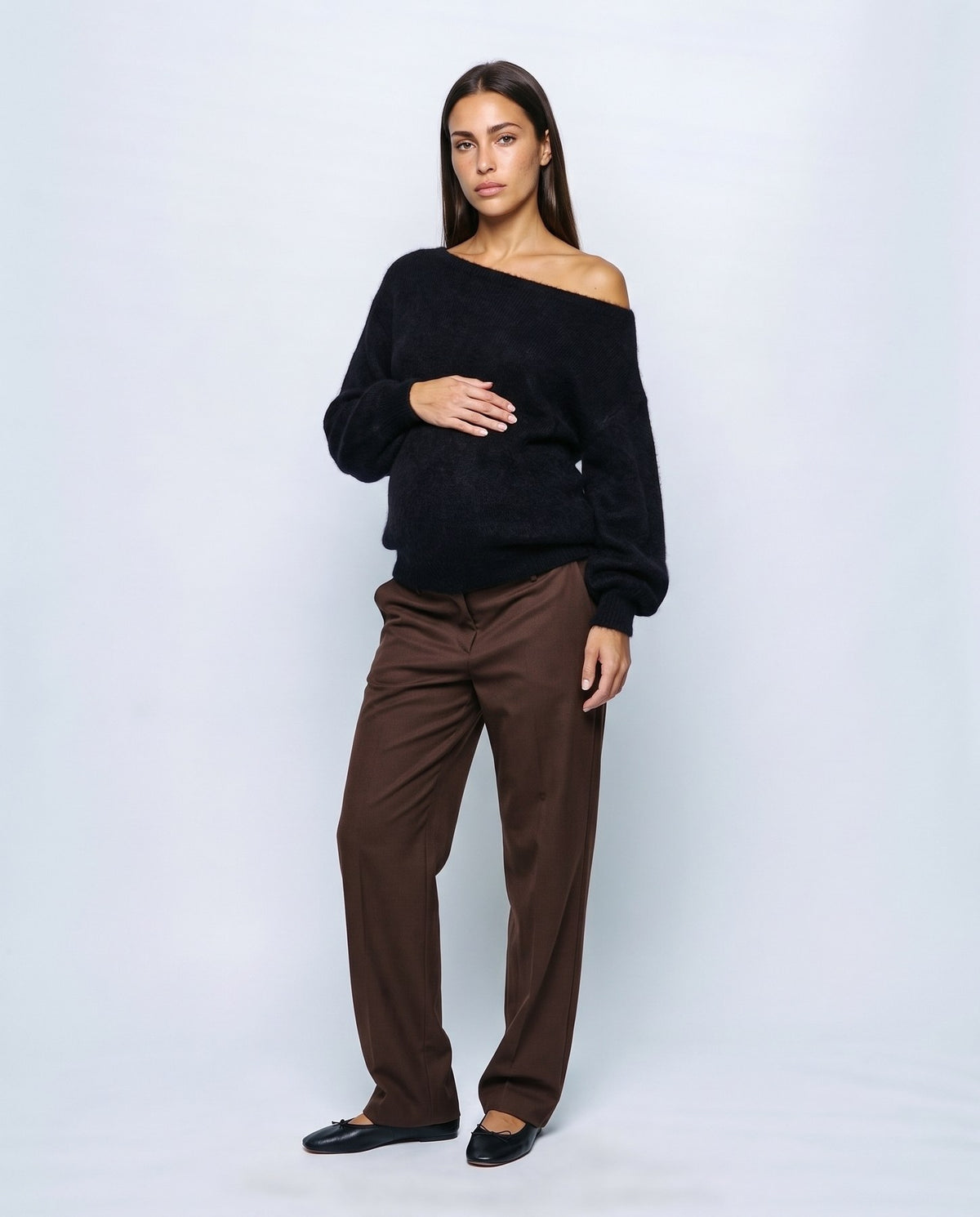 Ines Off-Shoulder Sweater in Black, front view