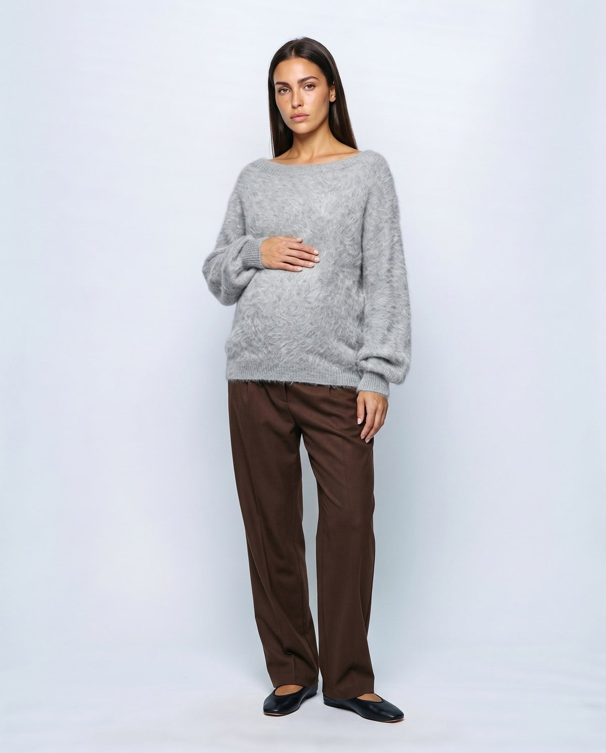 Ines Off-Shoulder Sweater in Grey, front view