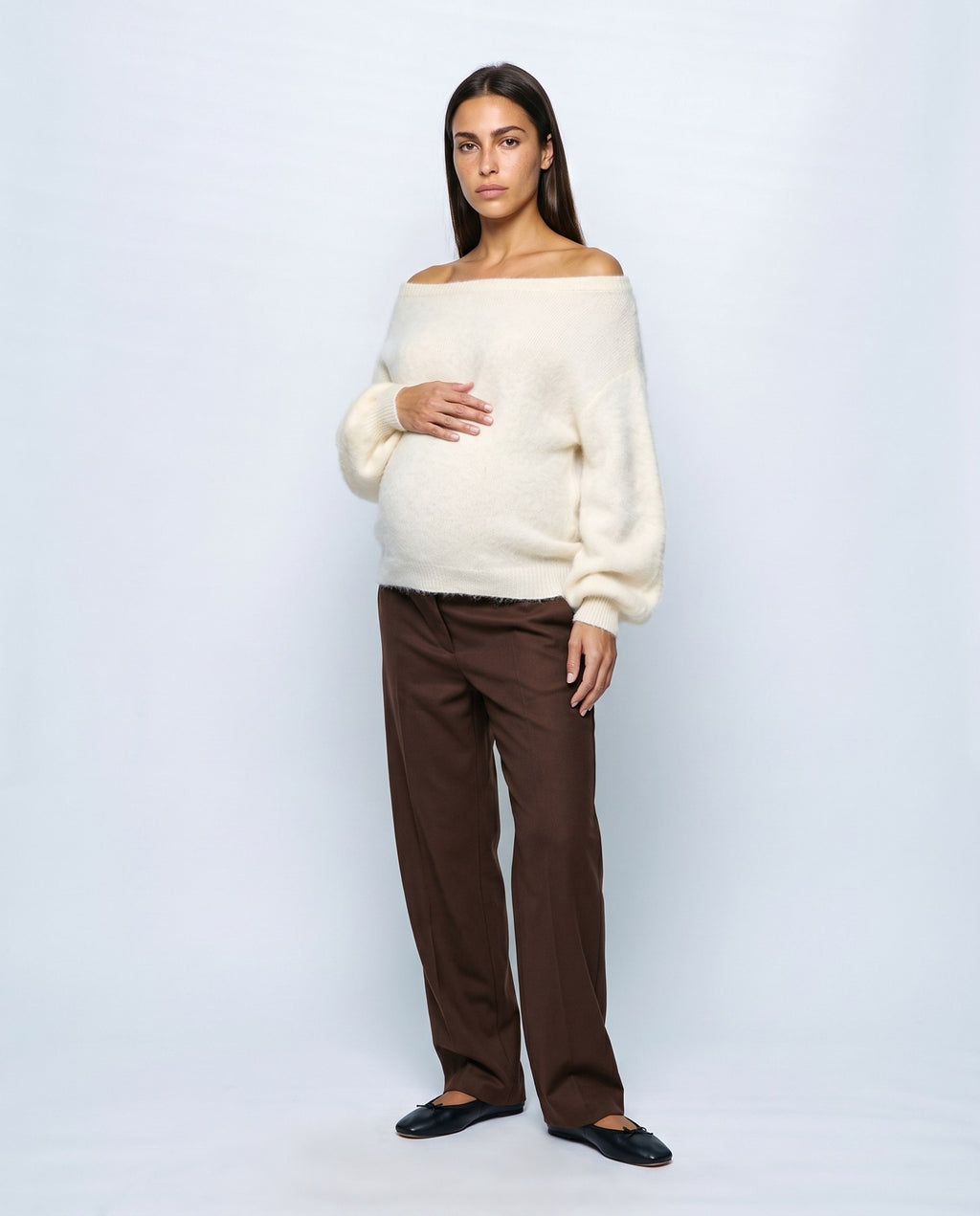 Ines Off-Shoulder Sweater in Ivory, front view