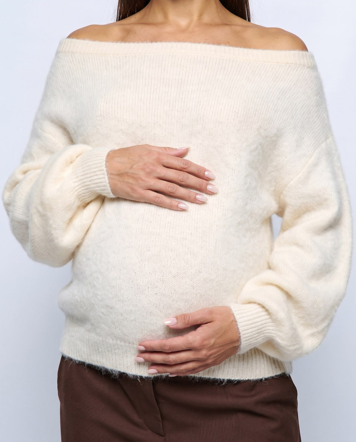 Ines Off-Shoulder Sweater in Ivory, fabric detail