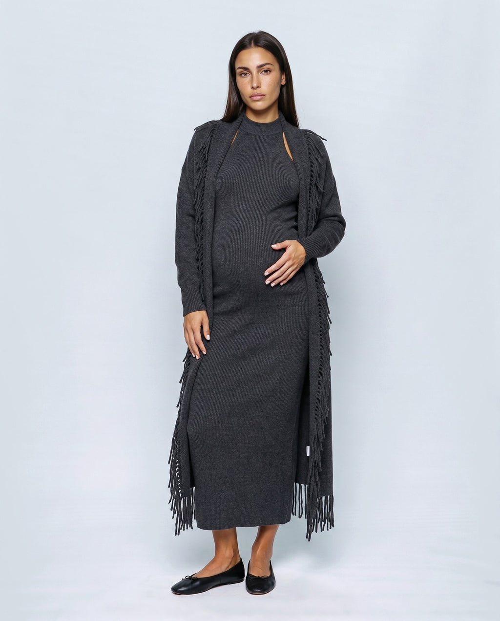 Juliette Cardigan & Slip Dress Set in Charcoal, front view