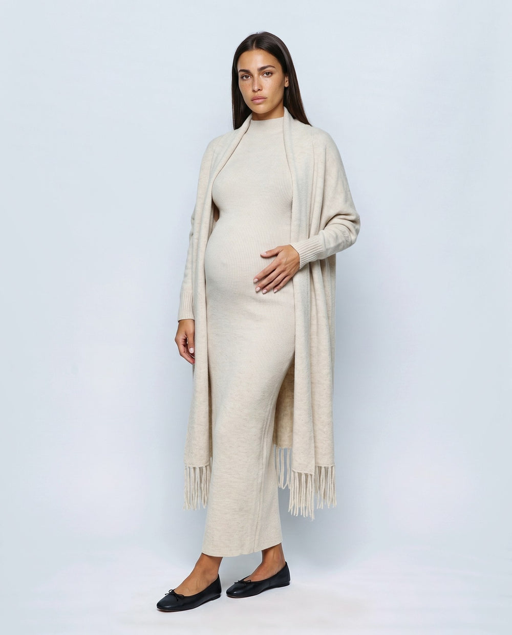 Juliette Cardigan & Slip Dress Set in Oatmeal cream, front view