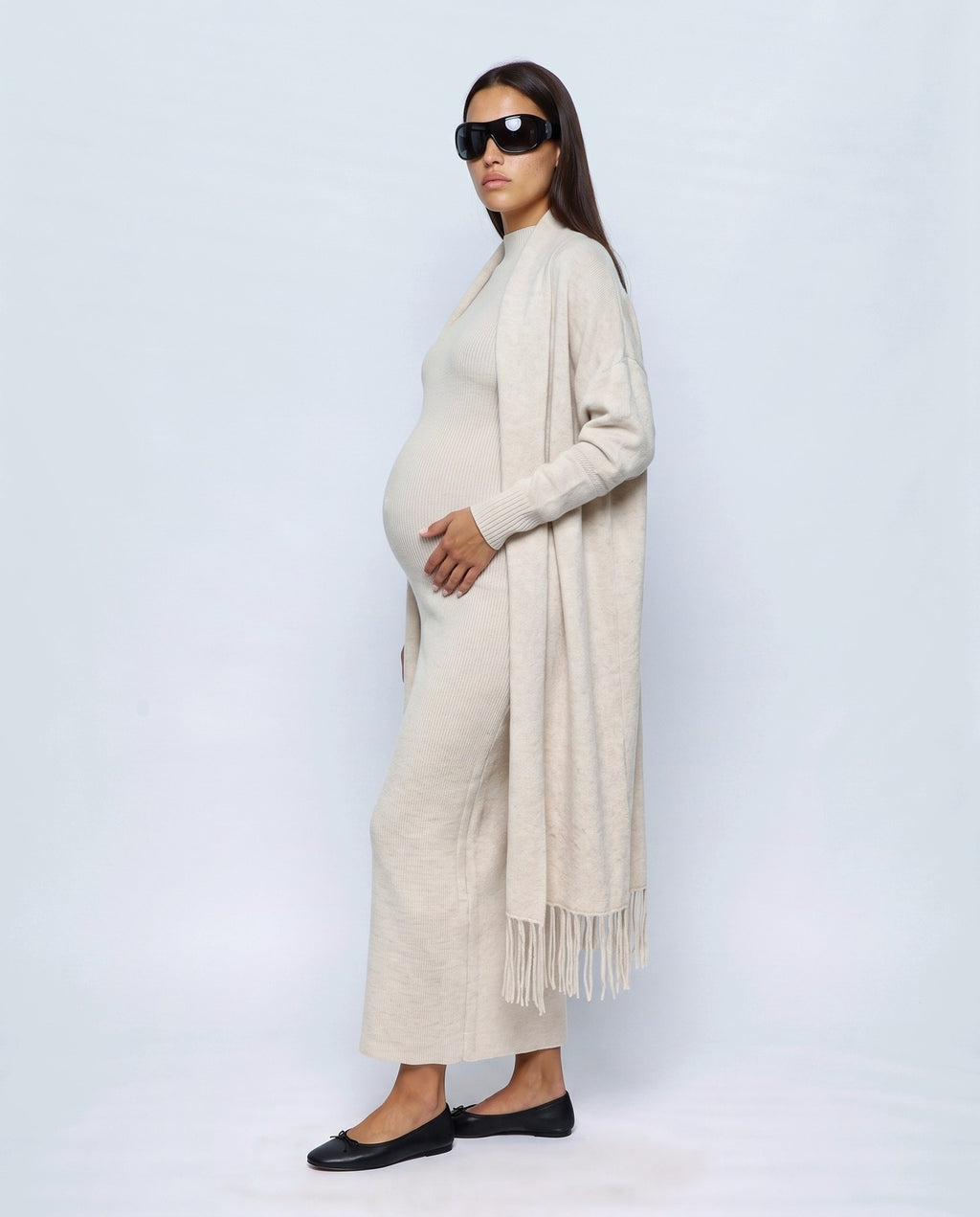 Juliette Cardigan & Slip Dress Set in Oatmeal cream, side view