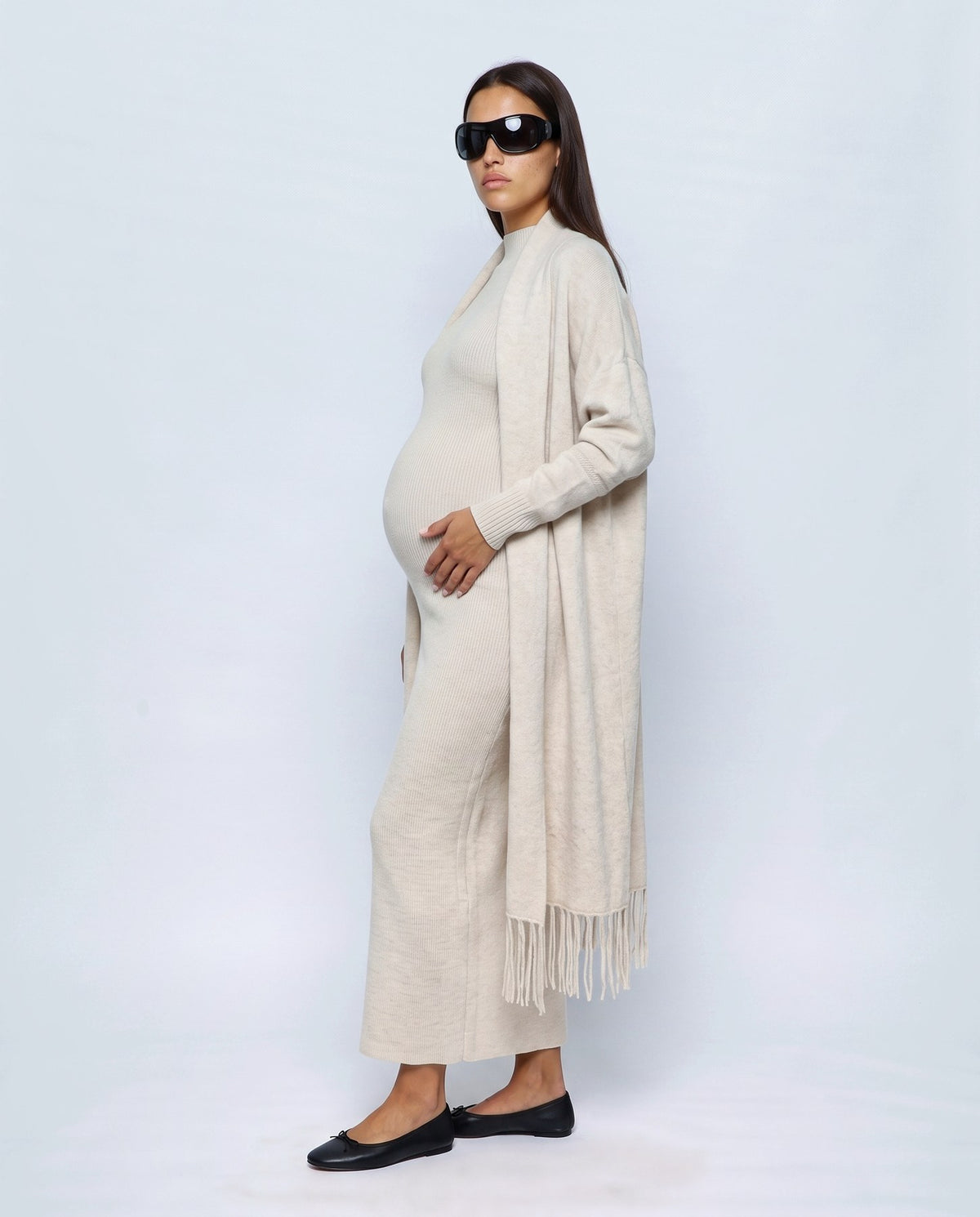 Juliette Cardigan & Slip Dress Set in Oatmeal cream, side view