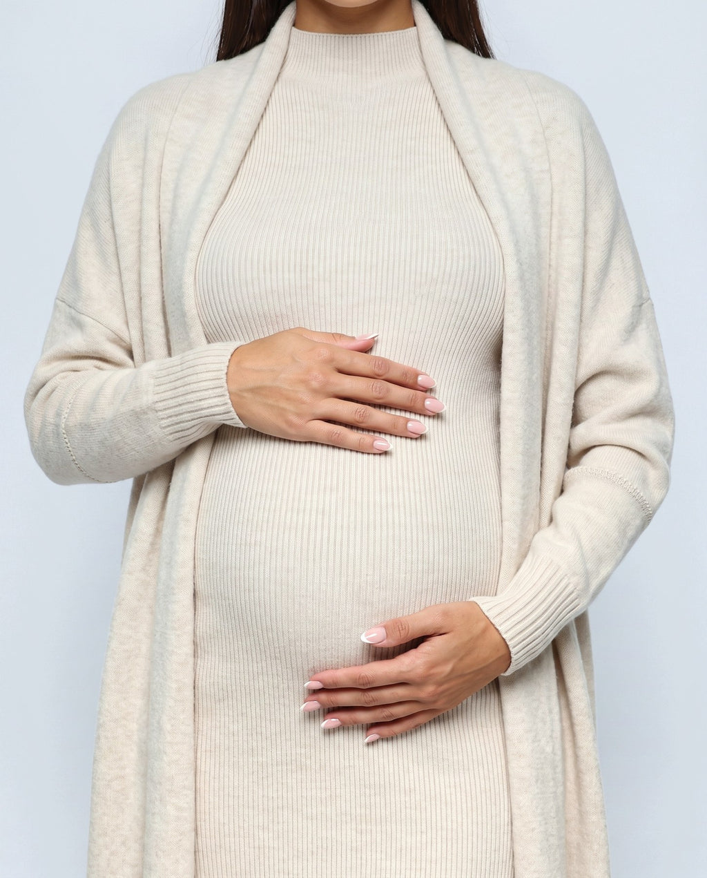 Juliette Cardigan & Slip Dress Set in Oatmeal cream, fabric detail