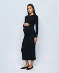 Lena Over-Belly Pencil Skirt in Black, front view