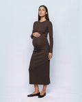 Lena Over-Belly Pencil Skirt in Chocolate, front view