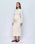 Lena Over-Belly Pencil Skirt in Cream, front view