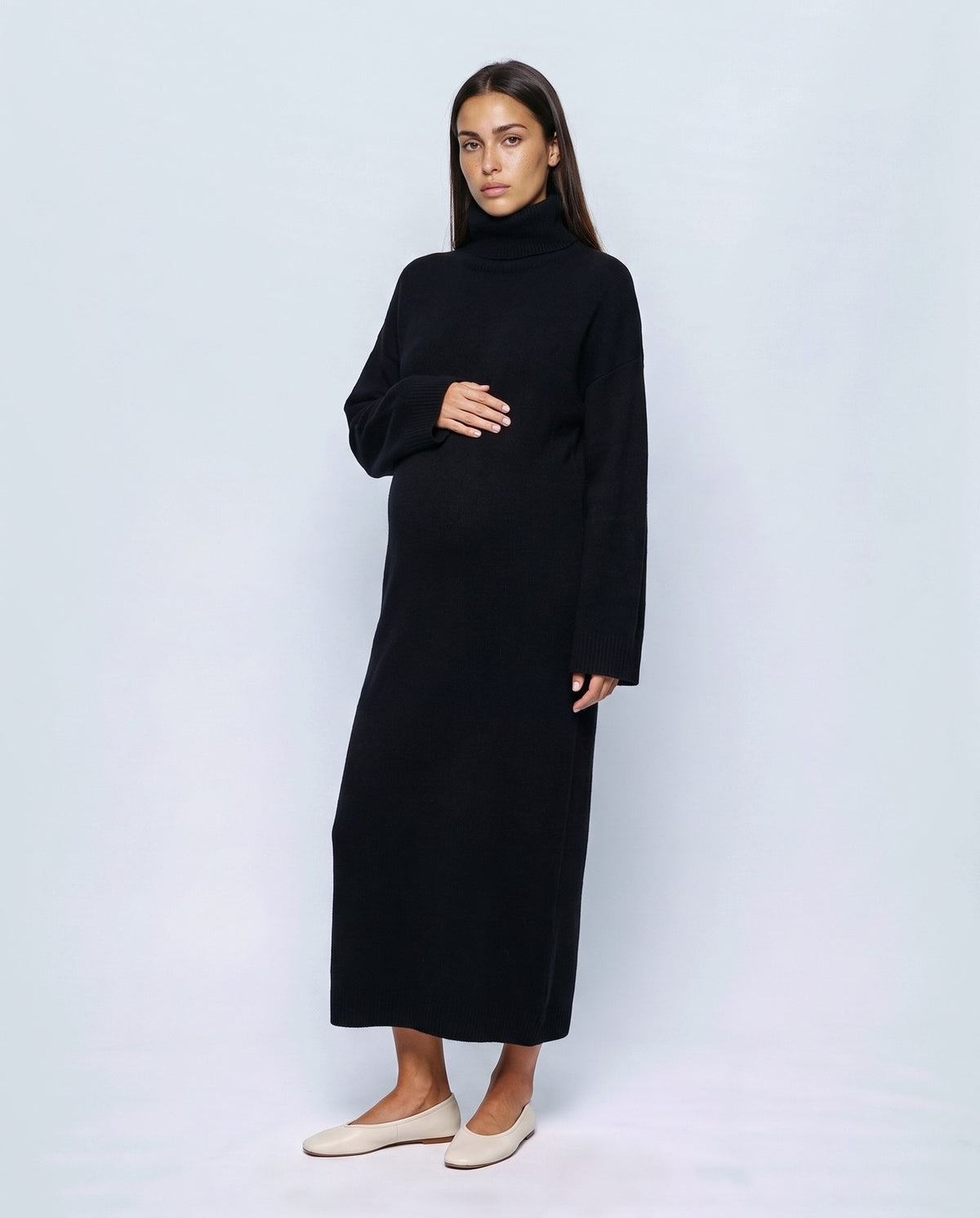 Lou Roll-Neck Maxi Dress in Black, front view