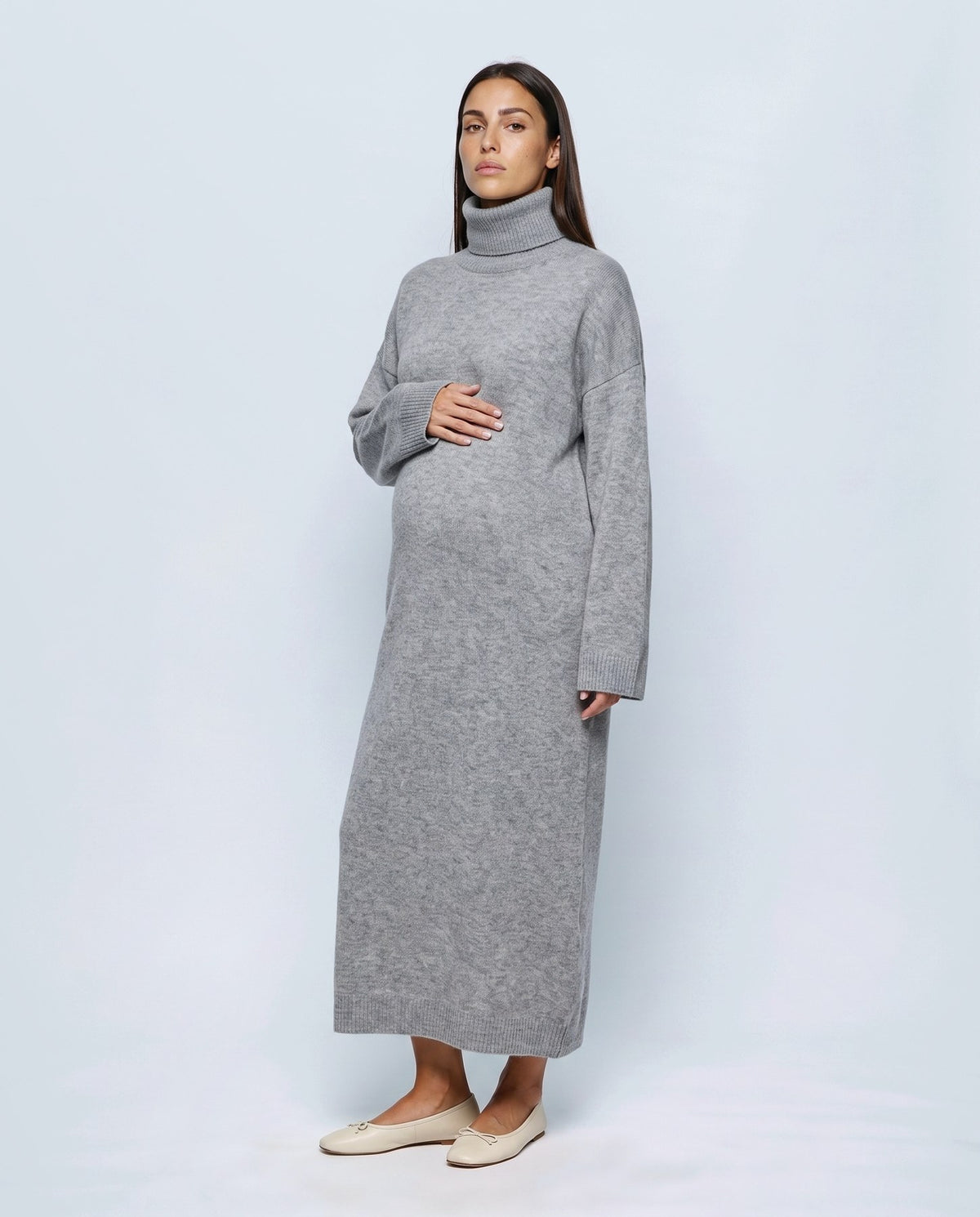Lou Roll-Neck Maxi Dress in Grey, front view