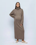 Lou Roll-Neck Maxi Dress in Taupe khaki, front view