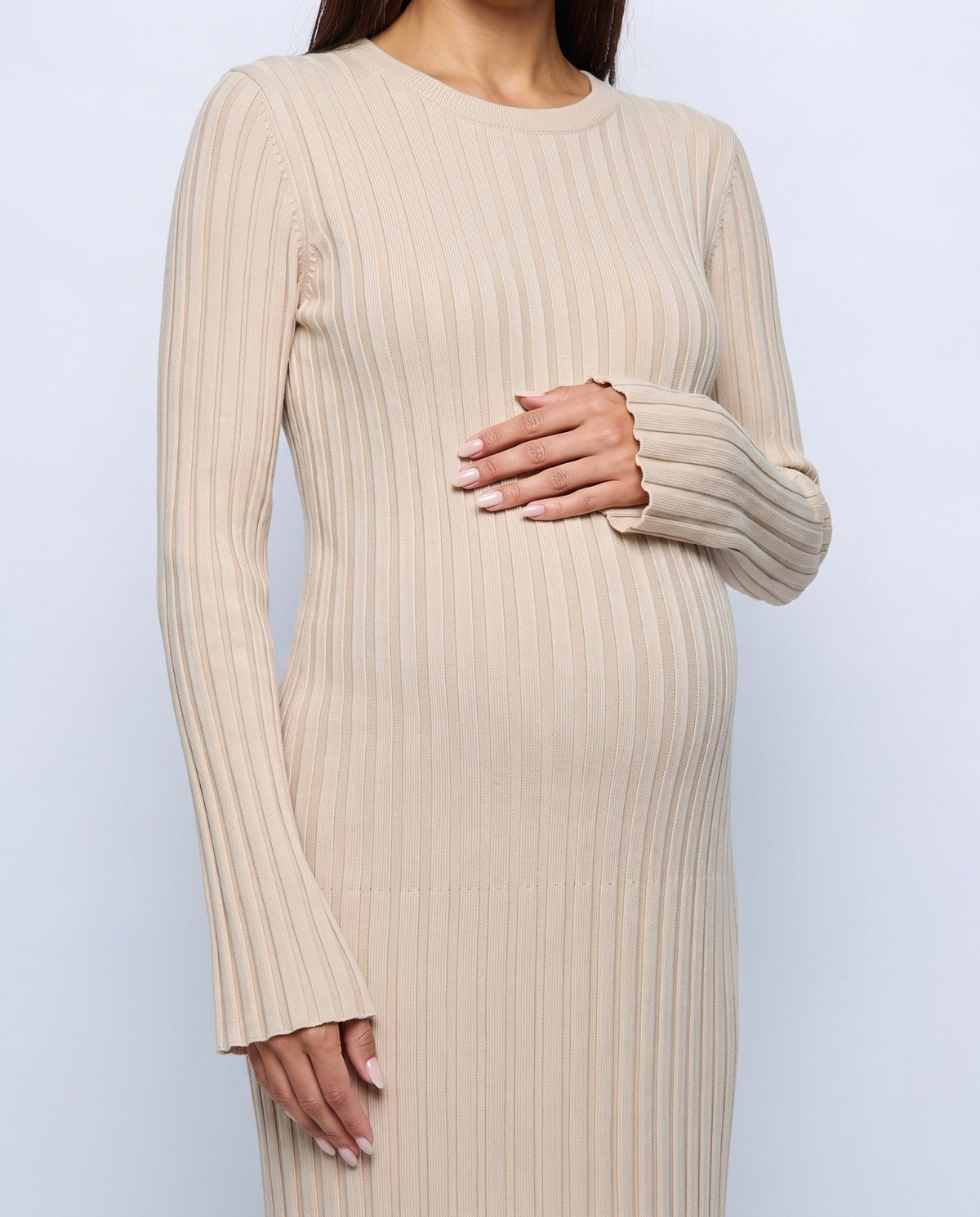 Lucie Lace-Up Maxi Dress in Beige, fabric detail