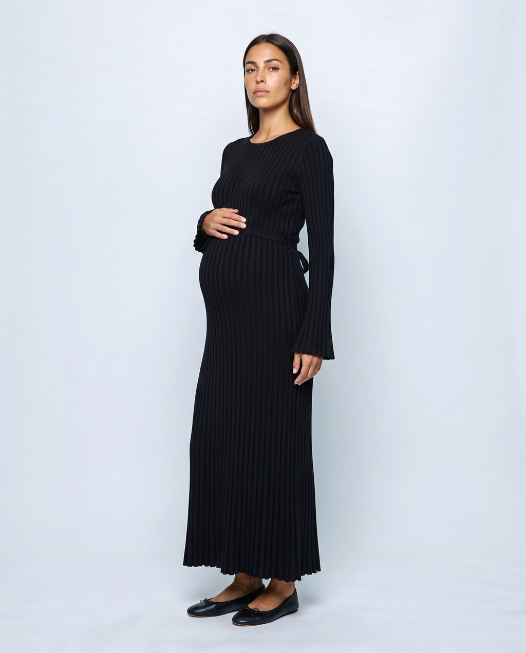 Lucie Lace-Up Maxi Dress in Black, front view