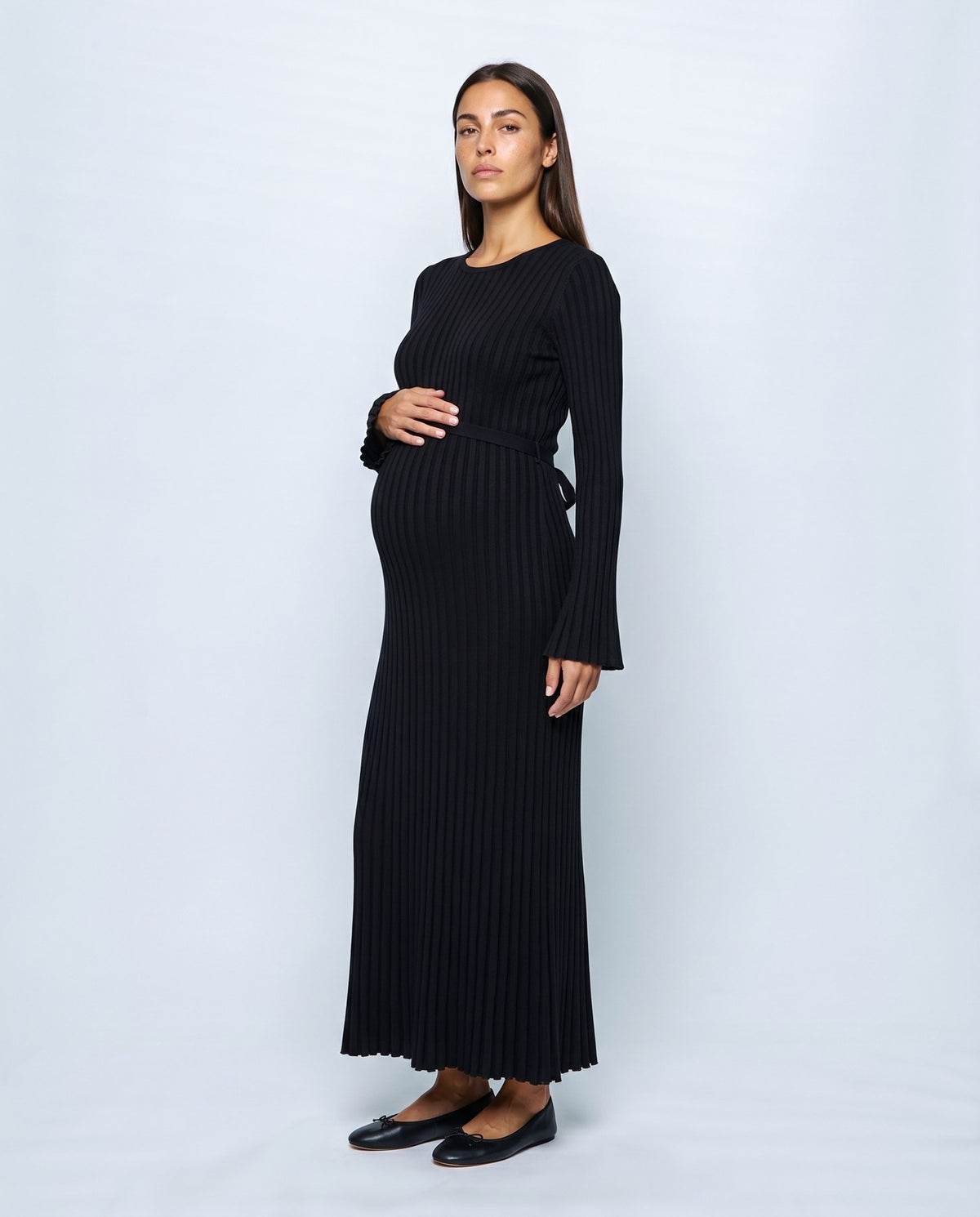 Lucie Lace-Up Maxi Dress in Black, front view